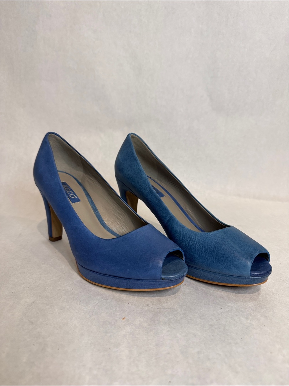 Ecco Blue Peep-Toe Heel Pumps
